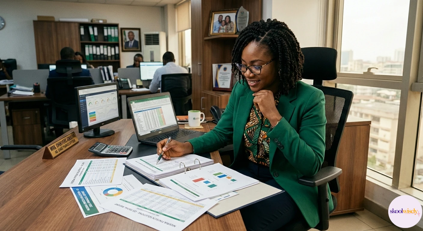 Finance officer reviewing reports